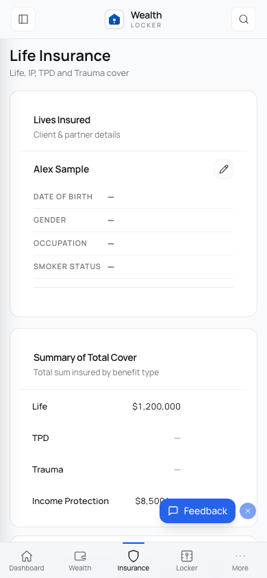 Personal insurance summary open on a phone